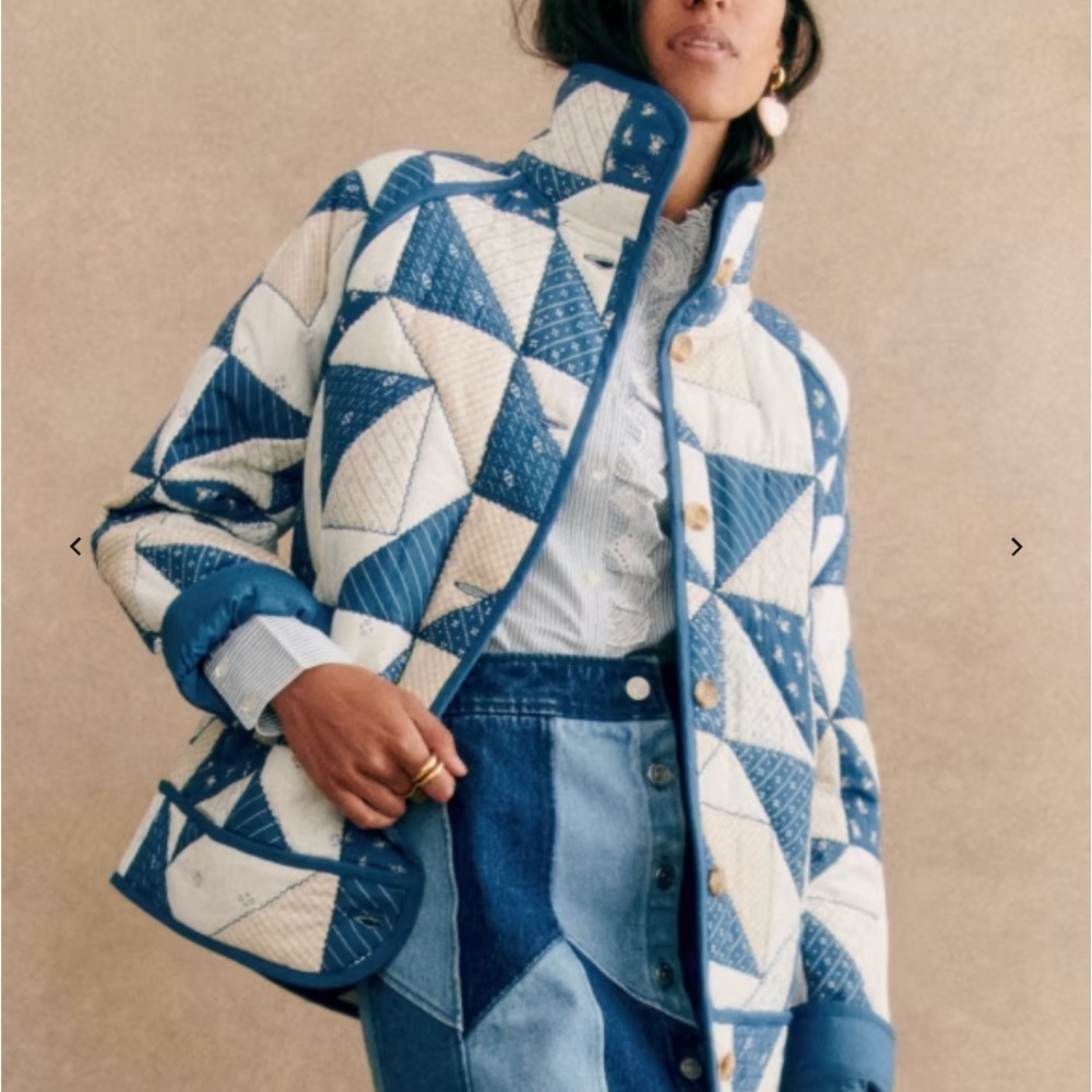 Sézane Leopold Jacket Blue Patchwork Size 34 NWOT